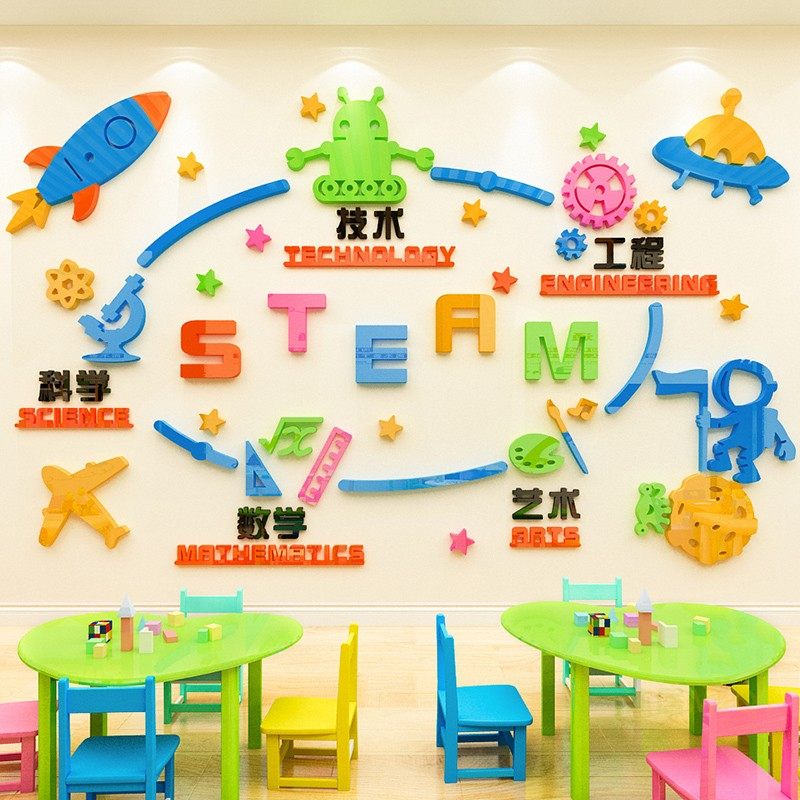 科学人工智能墙贴装饰教室小学机器人贴画3d立体幼儿园早教科技区