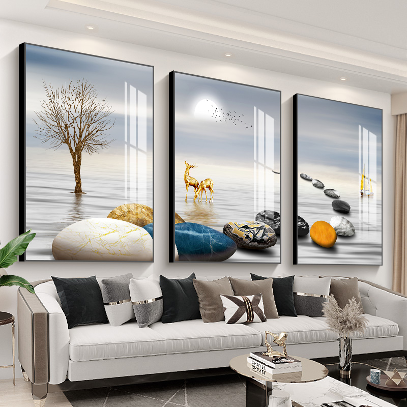 现代轻奢客厅装饰画餐厅组合三联壁画新款石来运转沙发背景墙挂画