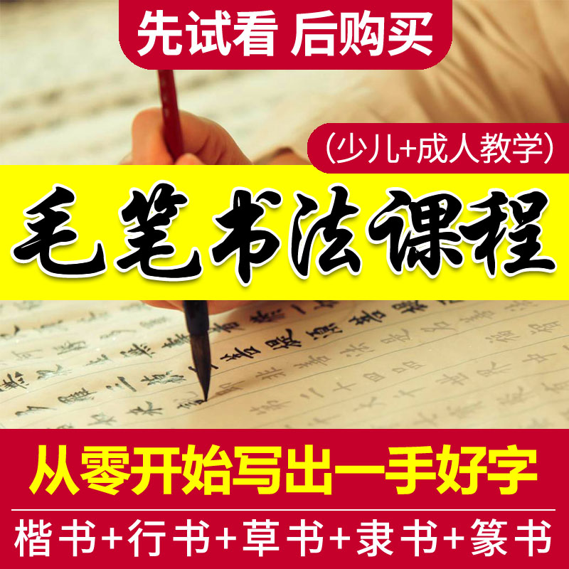 毛笔书法视频教程零基础入门课程行楷隶草书教学练写软笔字书法课