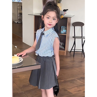 女童夏季时髦新款儿童jk学院风制服套装短袖衬衣百褶裙两件套洋气