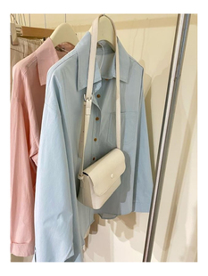 韩国蓝色小众设计感纯棉衬衫女春季新款时尚洋气百搭长袖衬衣外套