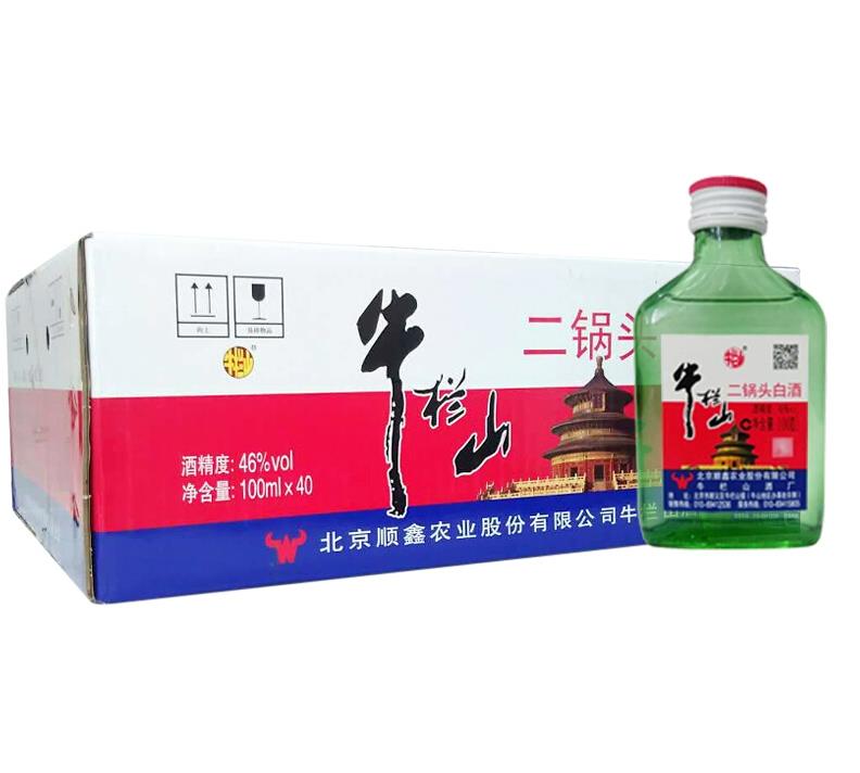 牛栏山二锅头小酒小扁二46度清香型100ml*40瓶装 白酒整箱