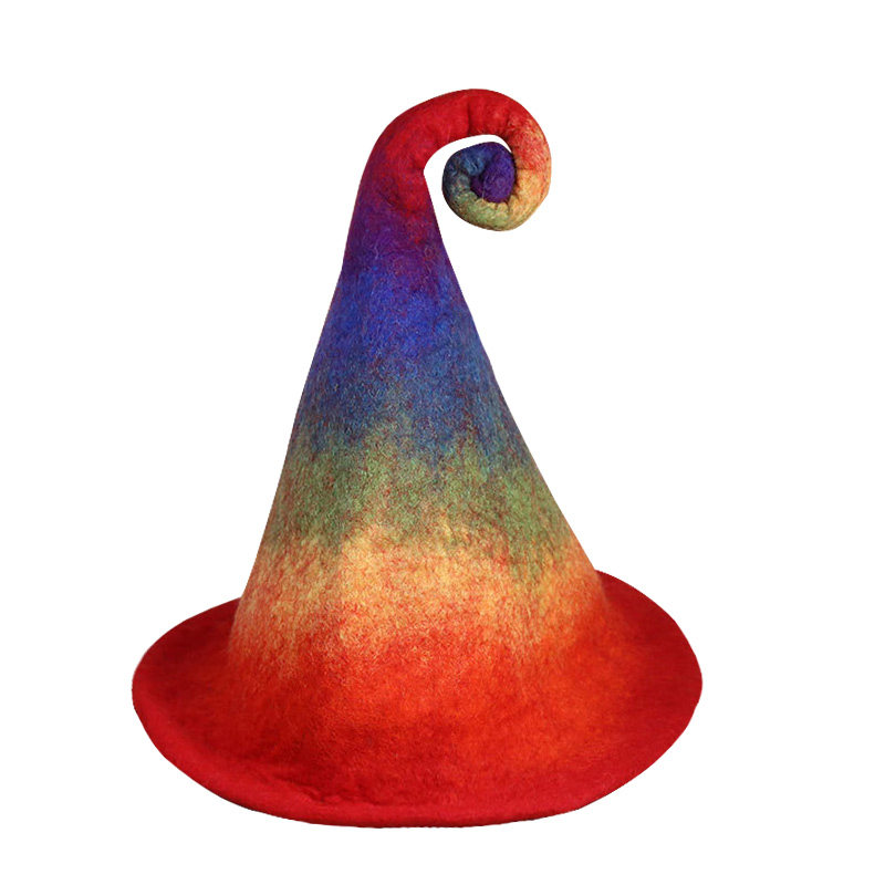 羊毛毡手工魔法彩虹尖顶帽子森林女巫师星球成人儿童亲子拍照道具
