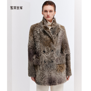 狮图传奇 金羔毛系列 进口羔羊毛皮草外套女皮毛一体时尚减龄新款