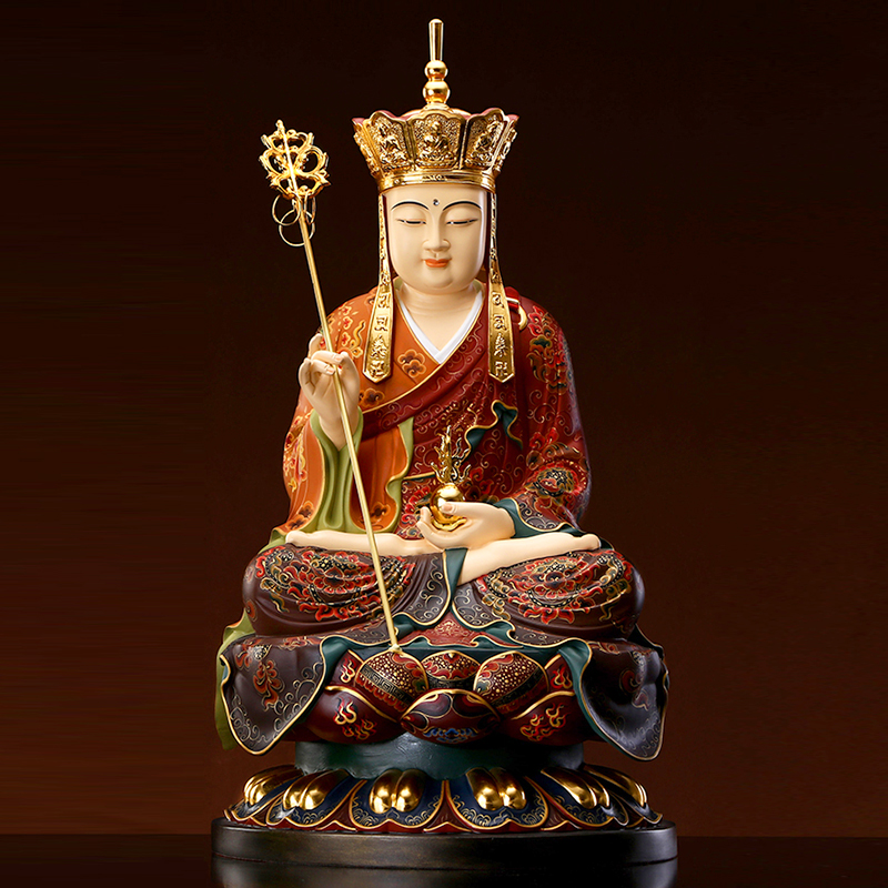 台湾古彩绘地藏王菩萨佛像 供奉纯铜地藏王雕像摆件 娑婆三圣神像