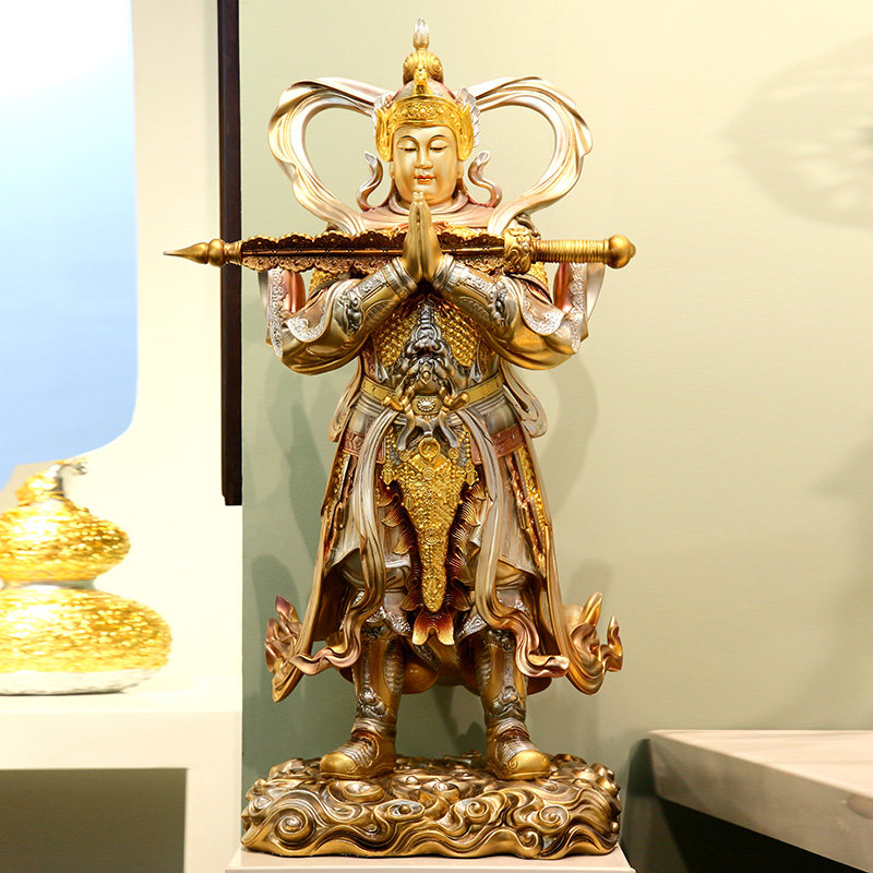 全铜韦陀佛像台湾铜雕像朝天韦陀菩萨护法天神像韦驮供奉佛堂摆件