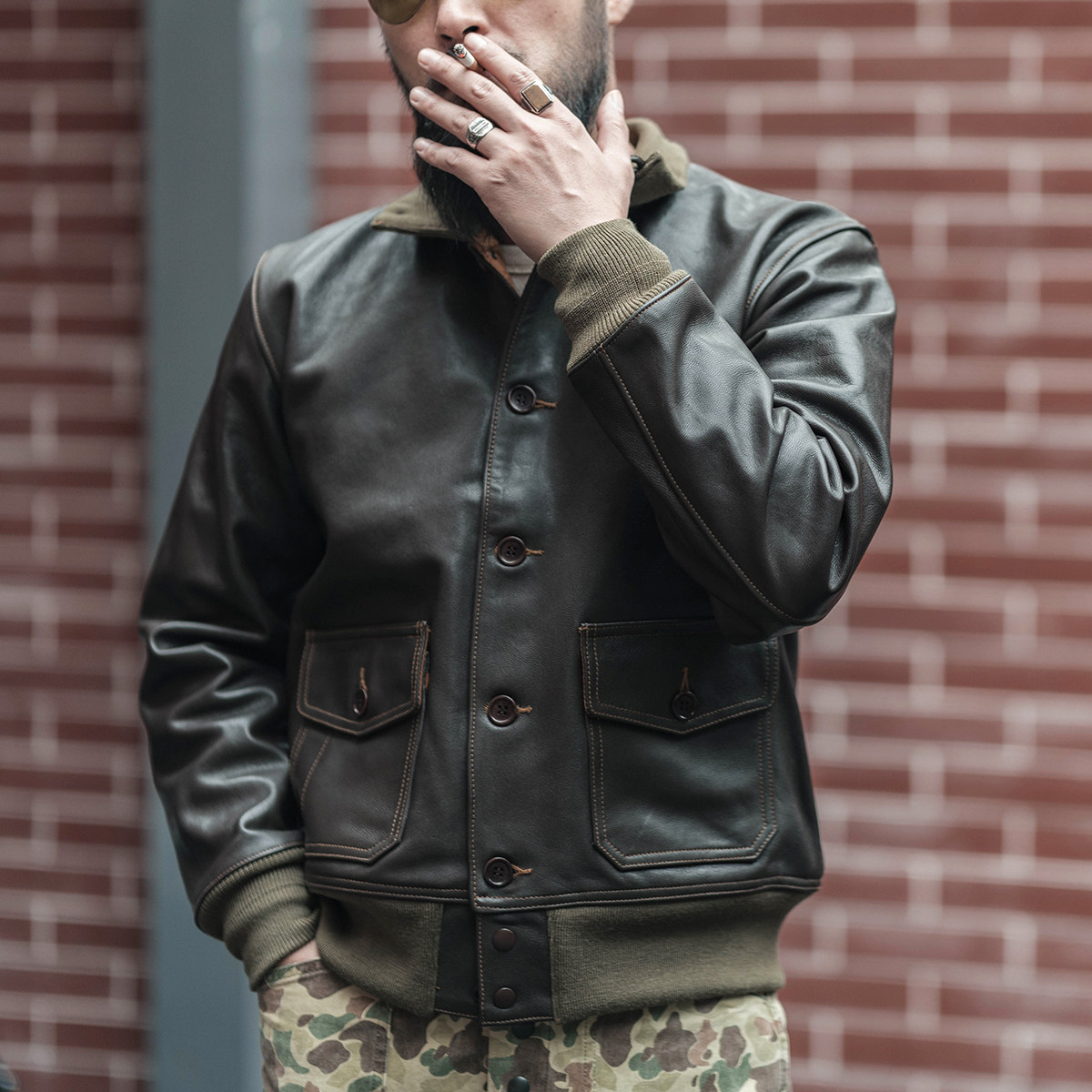 2021恶犬bronson植鞣革山羊皮a-1飞行夹克a2男士真皮衣夹克外套a1