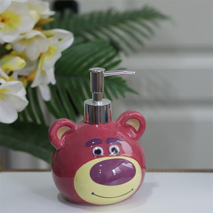 草莓熊按压瓶卫生间摆件可爱卸妆水乳分装瓶卡通洗手液瓶陶瓷瓶