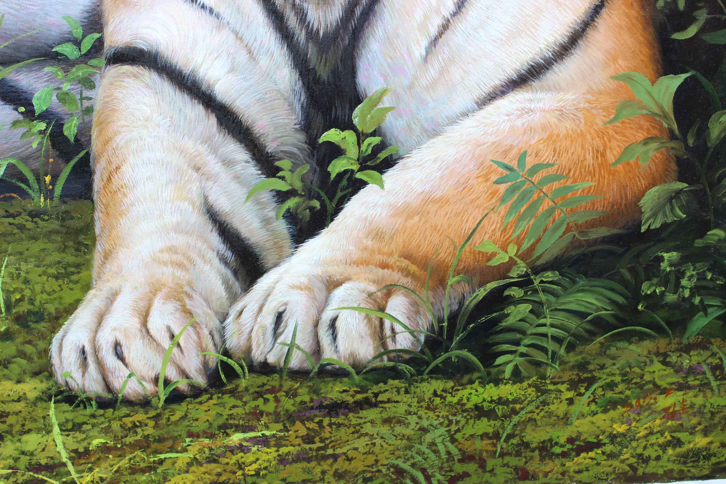 朝鲜人民艺术家 金勋 《听风》名家油画 最著画虎油画名家