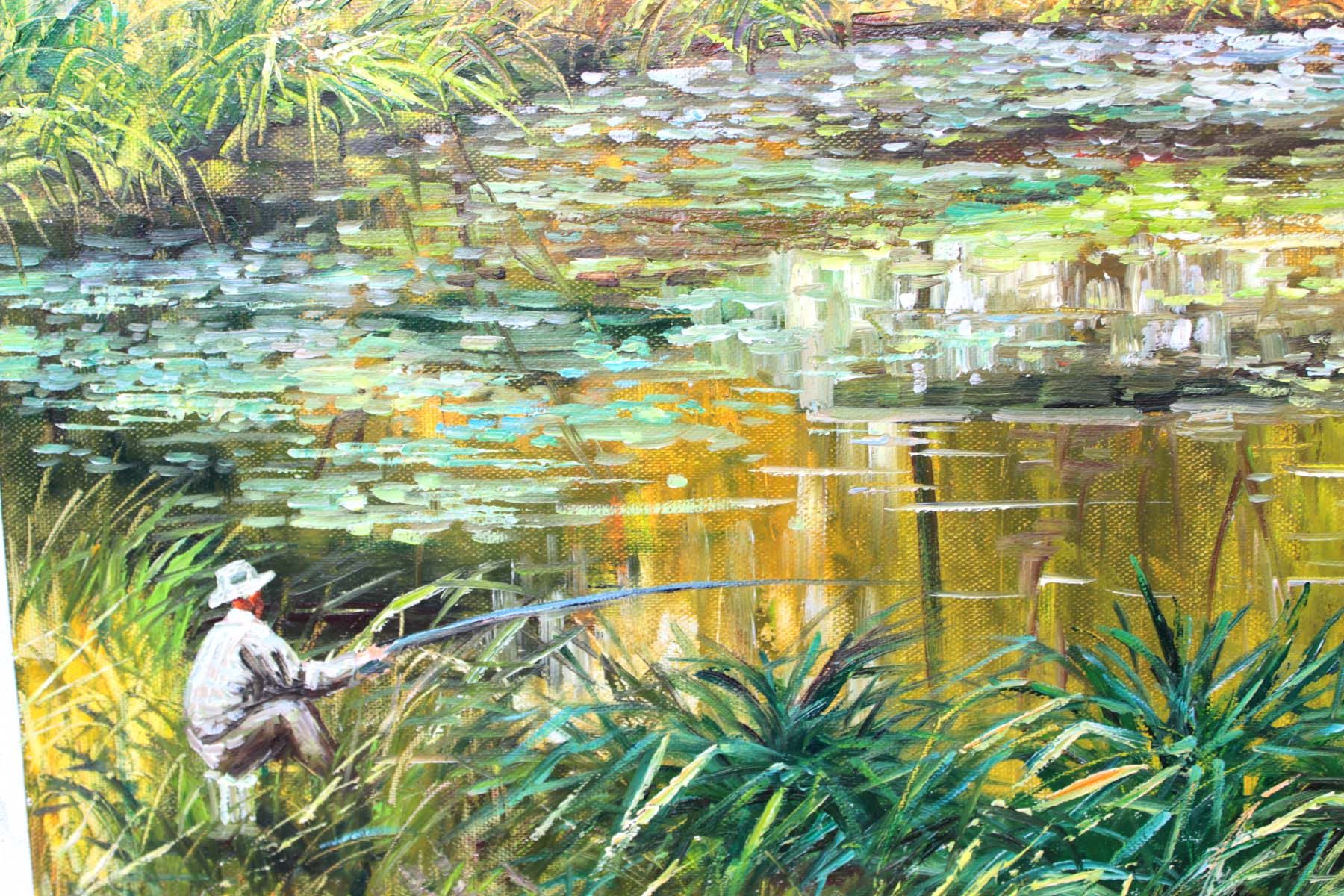 朝鲜名家油画 崔星浩 《钓鱼人》一级画家油画