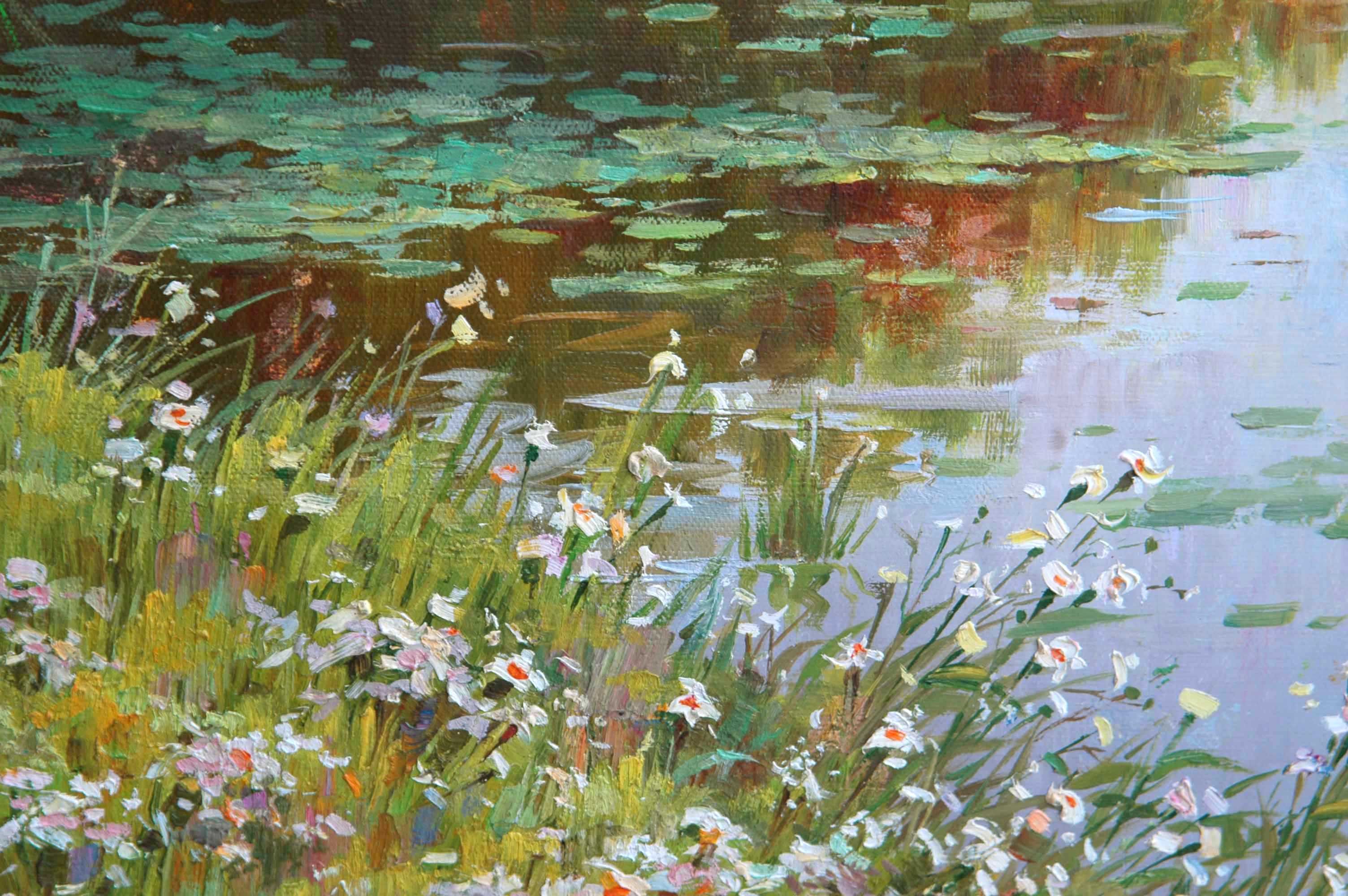 朝鲜名家油画 金贤花《野花遍地》一级画家