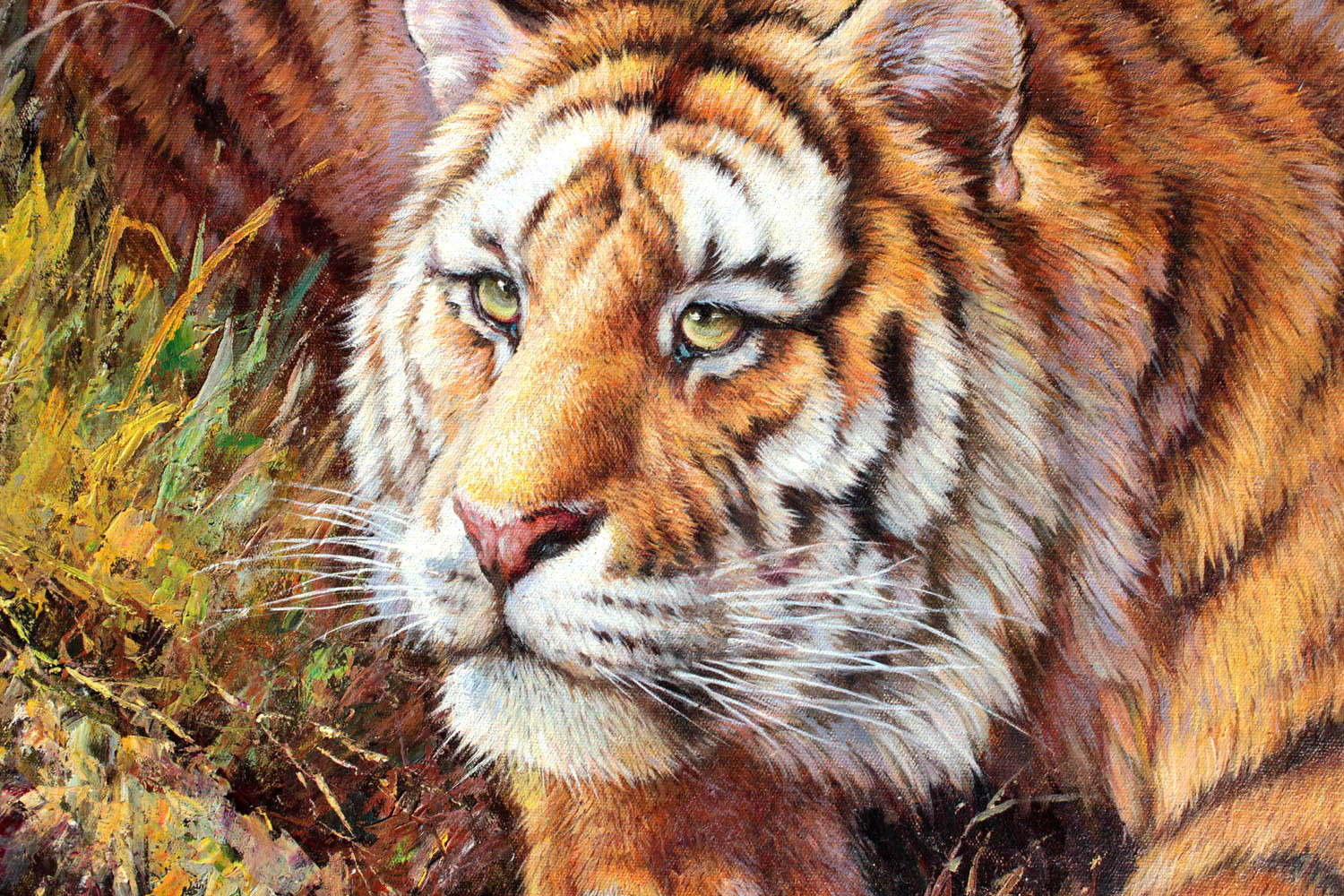 朝鲜名家 孙京玉《两只老虎》油画力作【白头山出品】