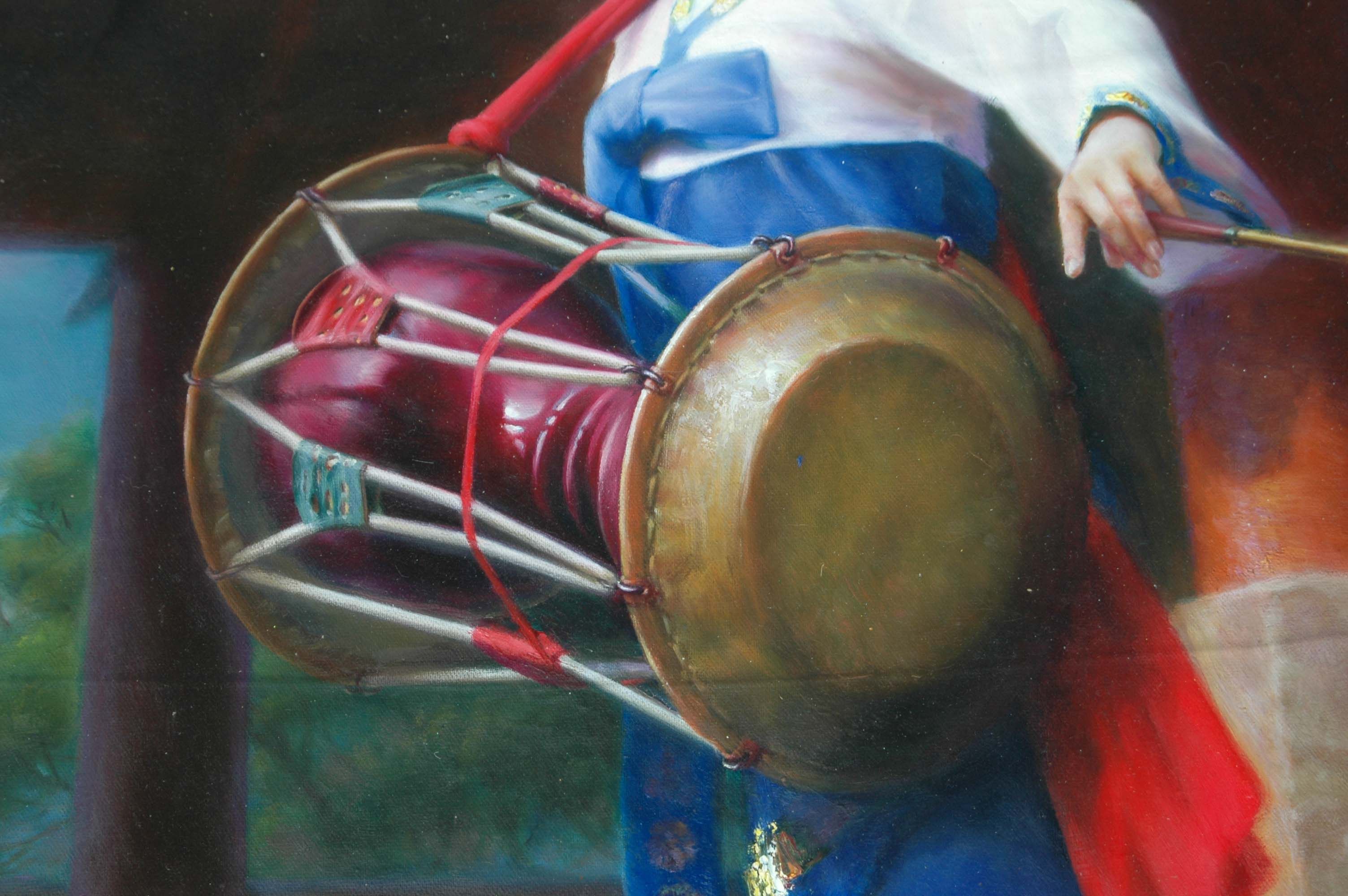 朝鲜名家油画 银河 《长鼓舞》人物民俗油画