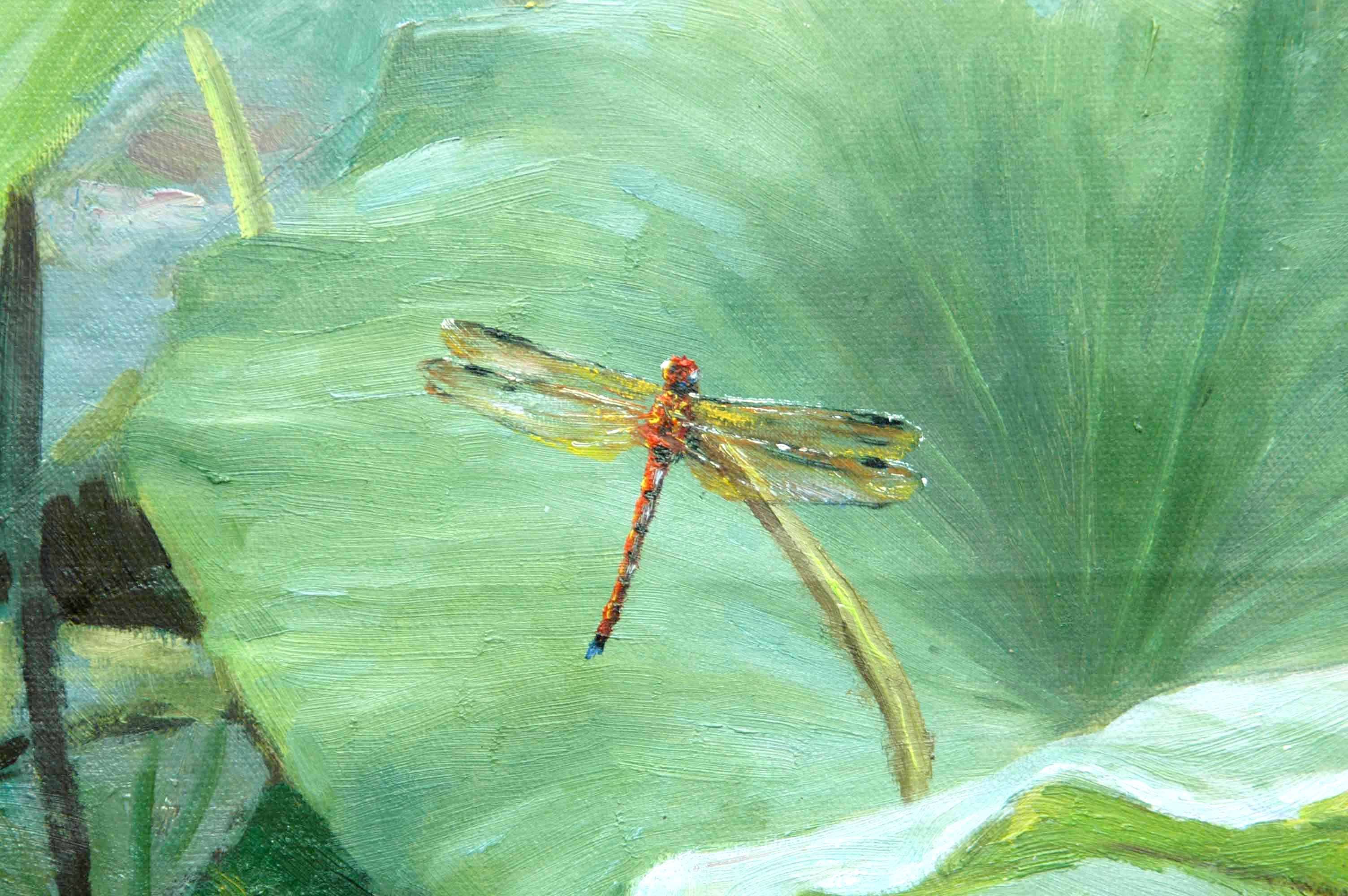 巨幅 朝鲜功勋艺术家 鲁远哲 《荷花》名家油画