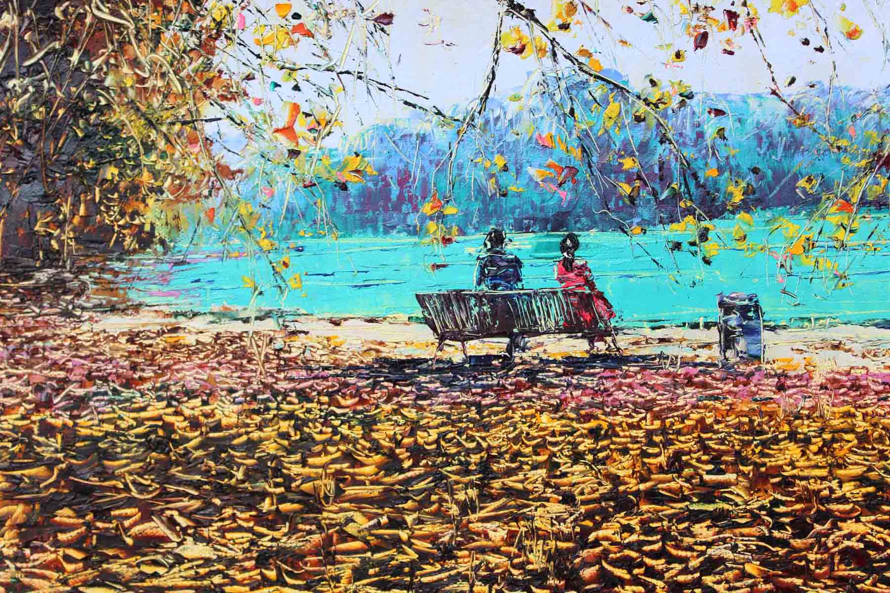 朝鲜名家油画 张度星《落叶的青春公园》一级画家油画