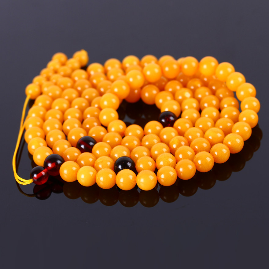 2mm【油亮色美】鸡油黄琥珀108颗佛珠手链项链 色泽迷人