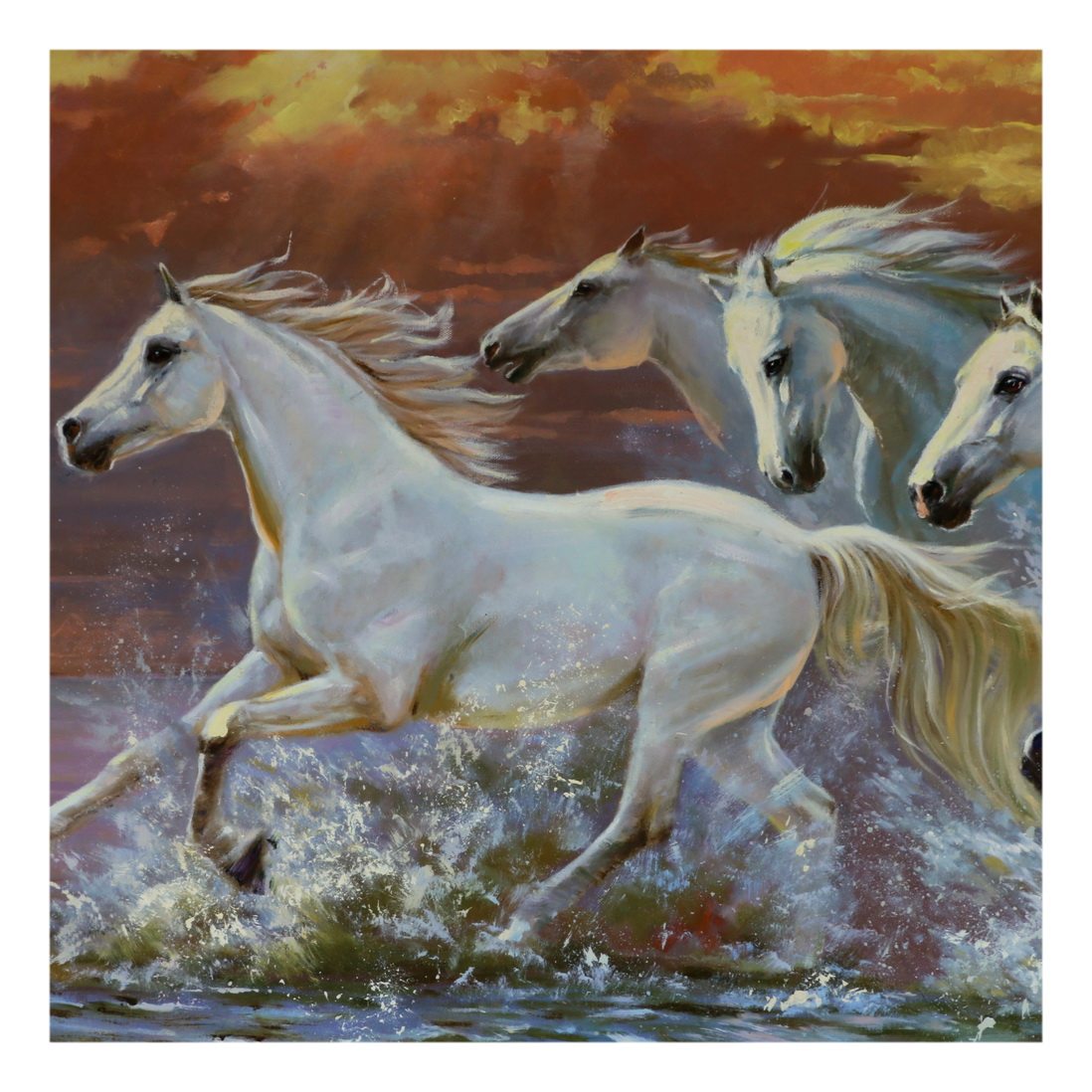 (朝鲜)何朱元《骏马奔腾》万寿台创作社 大卫画廊