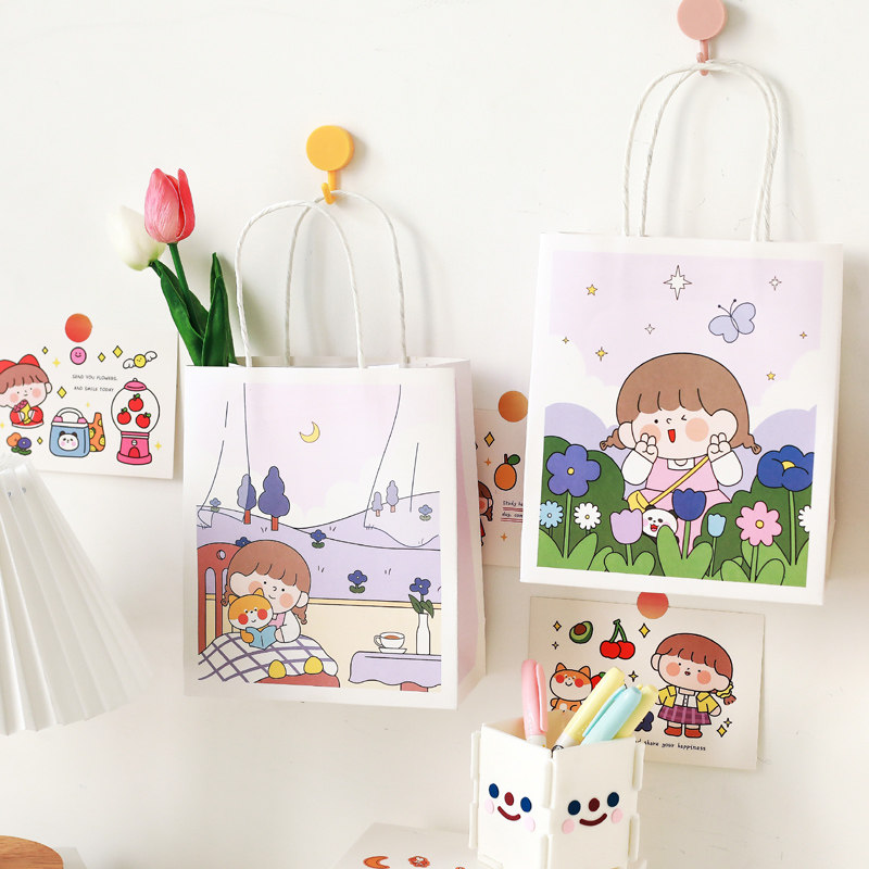 ins礼品袋卡通生日回礼袋可爱创意七夕新年礼物袋子手提特种纸袋