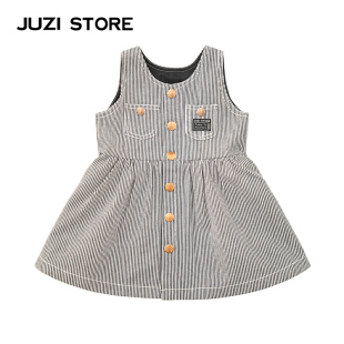 JUZI STORE童装时髦背心裙帆布条纹工装风格连衣裙女童1916201