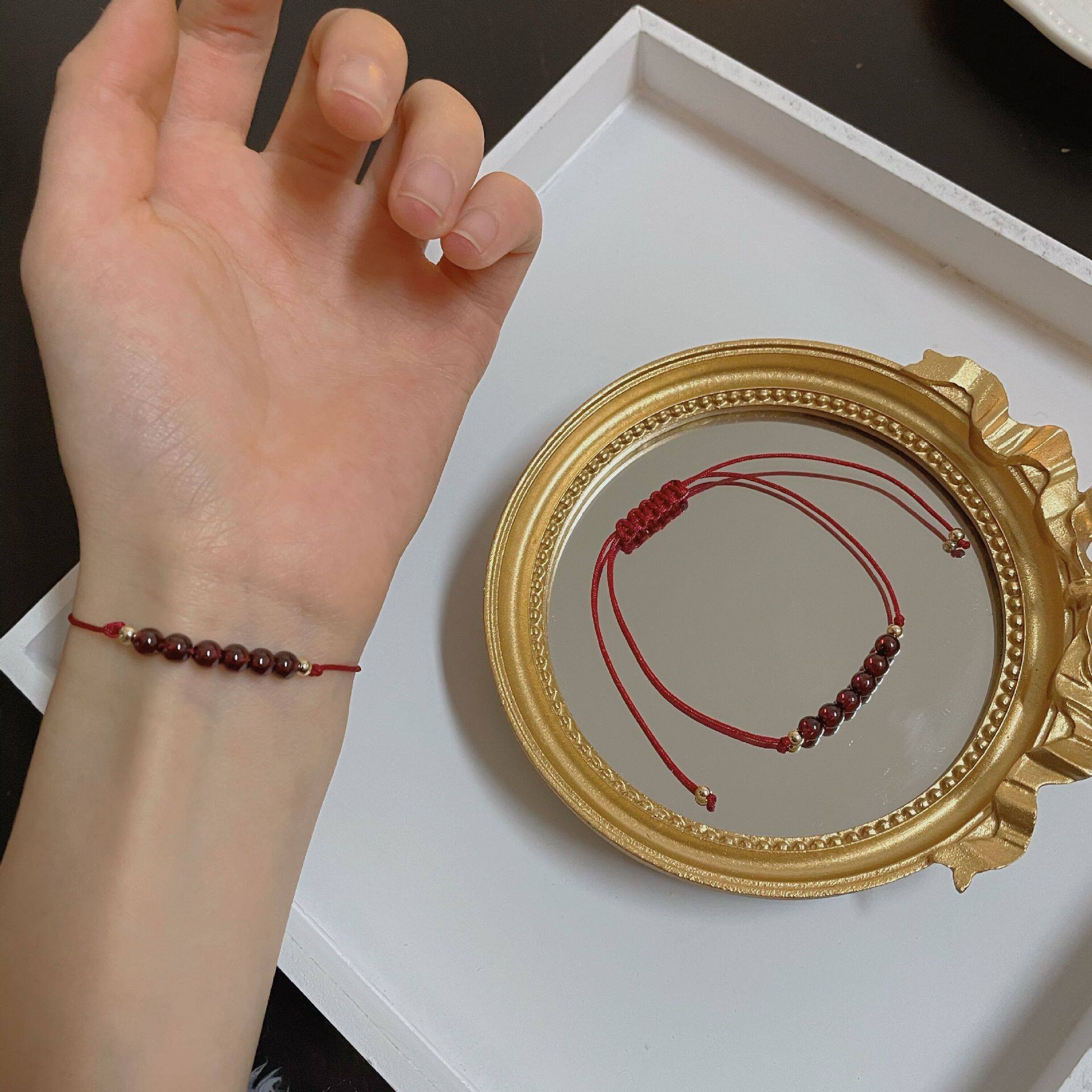 特价石榴石手链女简约