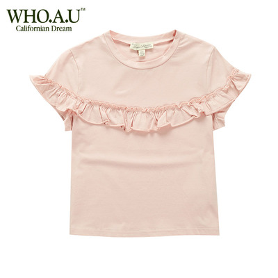 ¥71 whoau夏季17女装打底时尚休闲圆领短袖纯色棉T恤女上