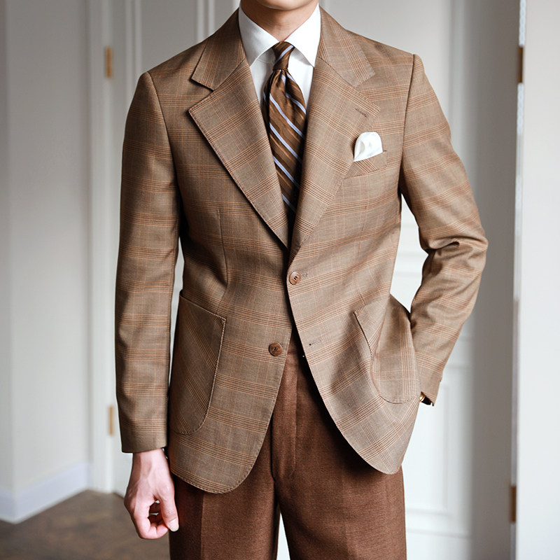 休闲西装男百搭商务复古精致经典单排扣礼服外套修身时尚绅士西服