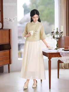 新中式女装夏季中国风两件套春夏禅意盘扣时尚汉服旗袍套装日常装