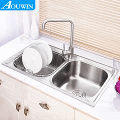 Aouwin304不锈钢水槽双槽套装厨房洗菜洗碗盆大台上台下800*450