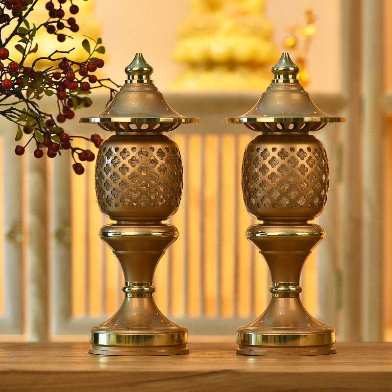 慧鑫佛具纯铜佛前灯长明灯佛供灯财神灯招财灯家用一对led插电