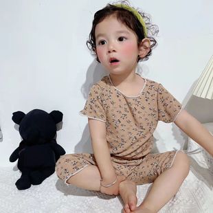 2024夏季新款女童外穿短袖碎花套装宝宝亲子两件套洋气韩版睡衣潮