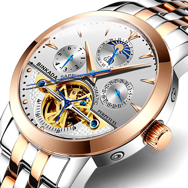 正品宾卡达手表男士全自动机械表男表镂空防水时尚2019新款男腕表