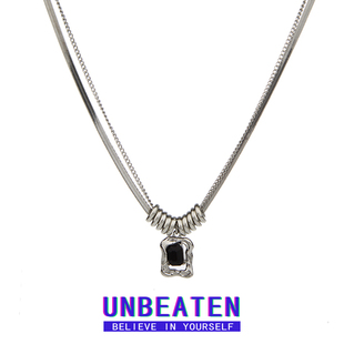 UNBEATEN钛钢锆石双层叠戴卫衣项链女ins嘻哈小众设计感锁骨链潮