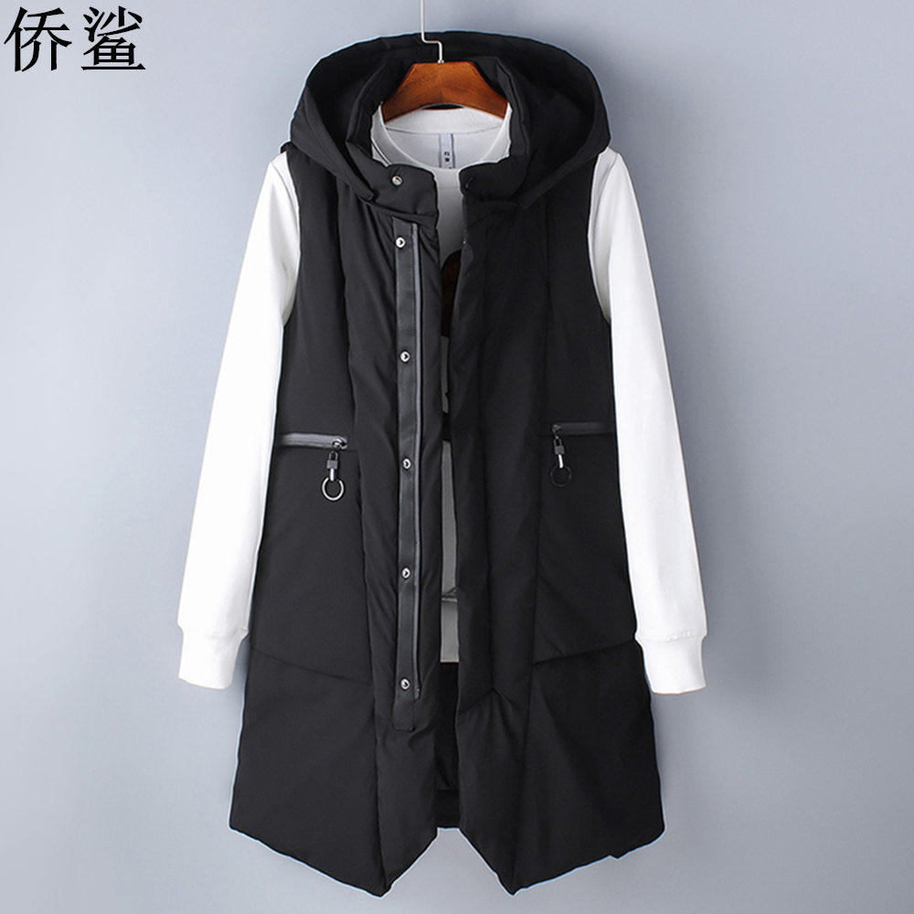 冬季男士羽绒棉马甲中长款加肥加大码胖子大号连帽马甲背心外套