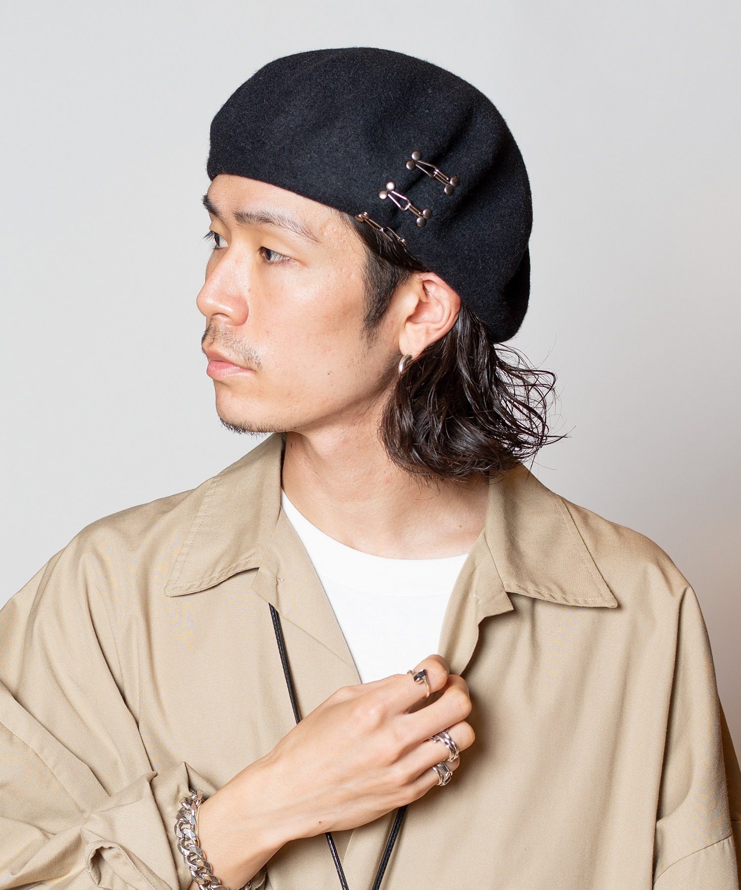 帽子日本男士羊毛贝雷帽设计师款画家帽cal4锁钉个性款冒子可情侣