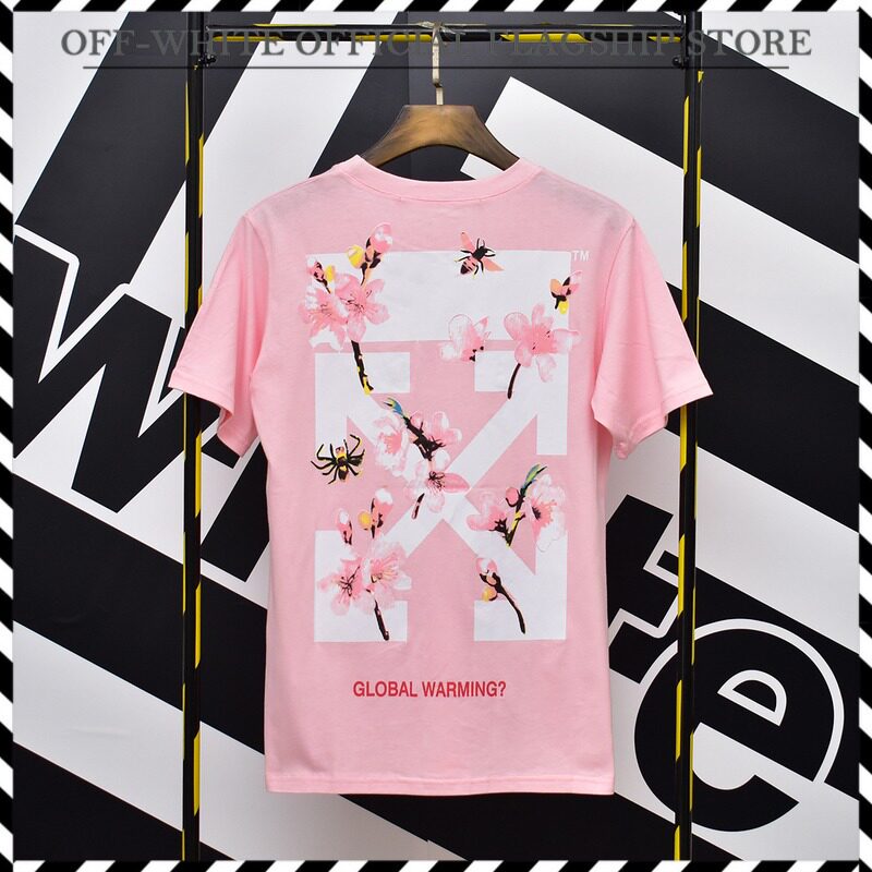 【官方】off white粉色樱花宽松打底ow男女情侣夏季宽松短袖t恤