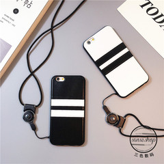 韩国iPhone6plus硅胶软套带挂绳 苹果6S手机壳简约黑白5s情侣新款