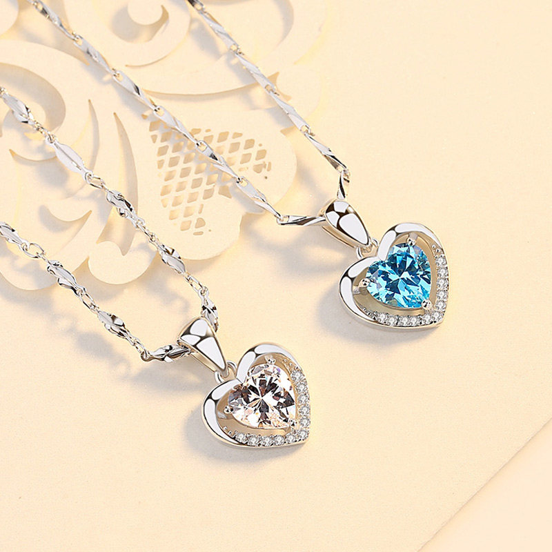 项链女纯银999锁骨链永恒之心吊坠首饰潮生日送女友情人节礼物品