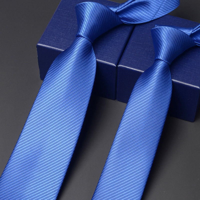宝蓝色纯色领带男士商务正装工作8cm 韩版窄6cm 新郎结婚天蓝色潮