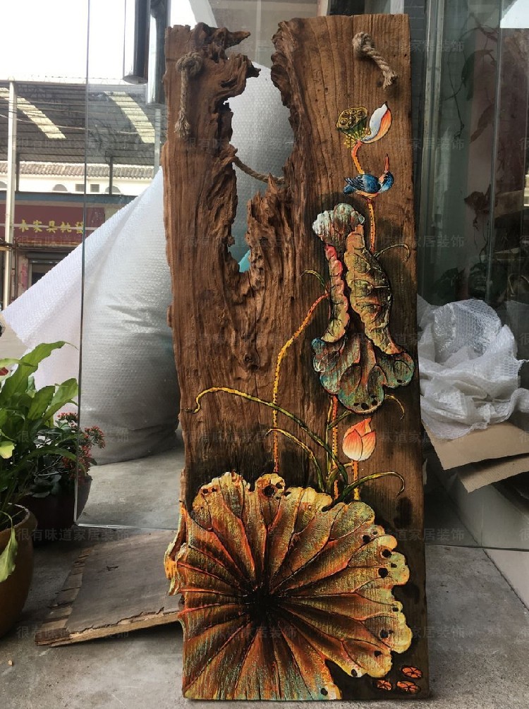 复古手绘木板画禅意画樟木壁画风化木挂画中式会所酒店茶馆装饰画