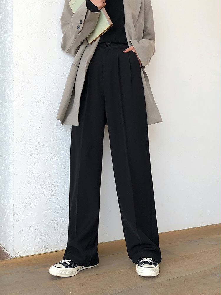 阔腿直筒高腰垂感黑色西装裤女秋装