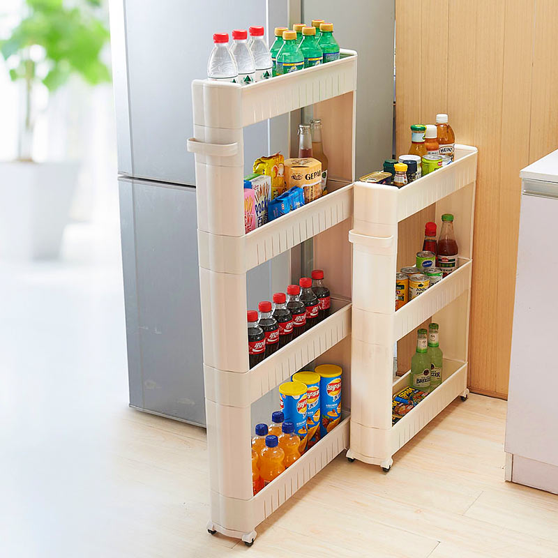 厨房夹缝置物架收纳柜间隙窄缝隙架卫生间手带轮子推车落地整理架