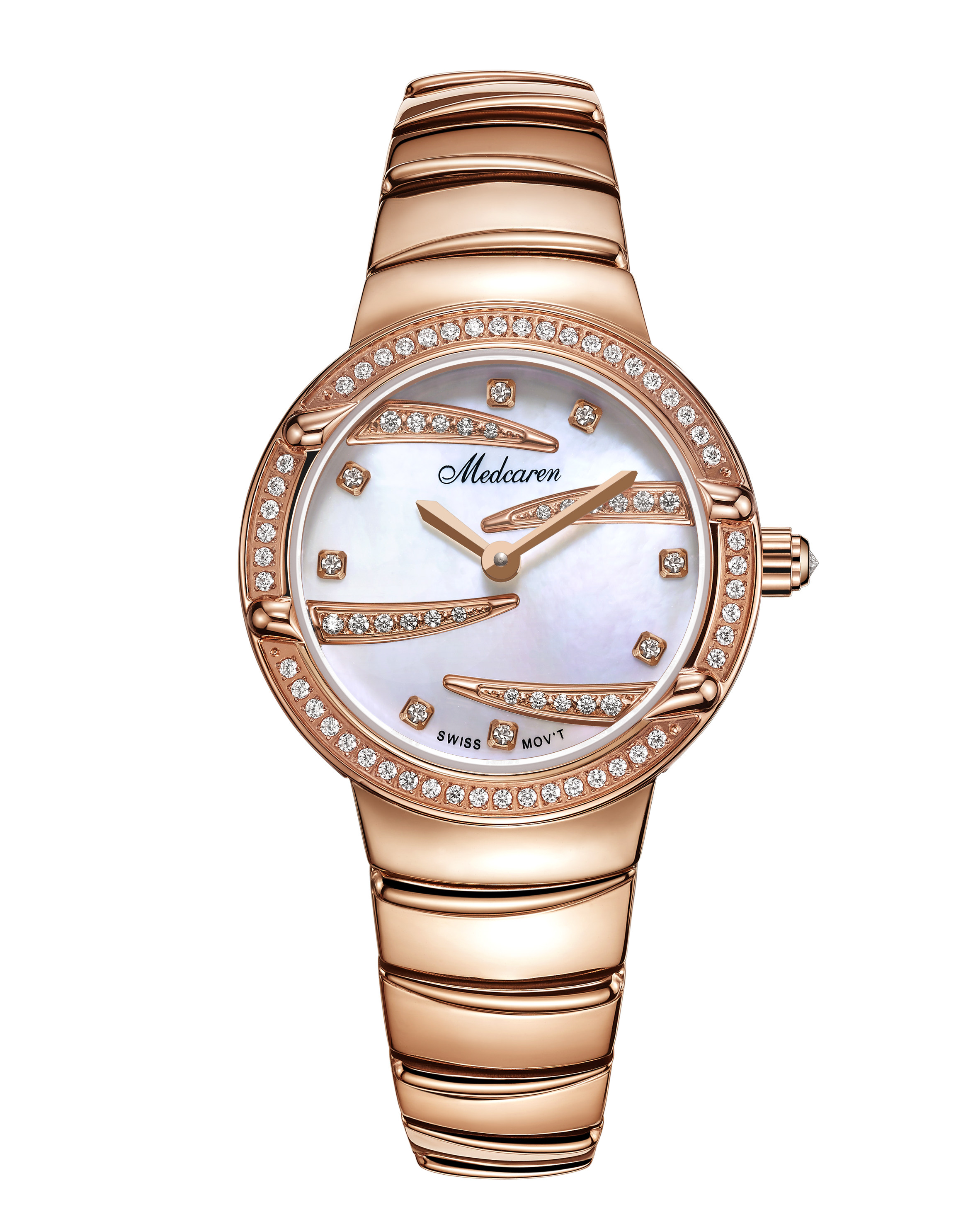 medcaren梅地卡伦手表老佛爷女时尚轻奢防水石英表镶钻贝母龙骨手