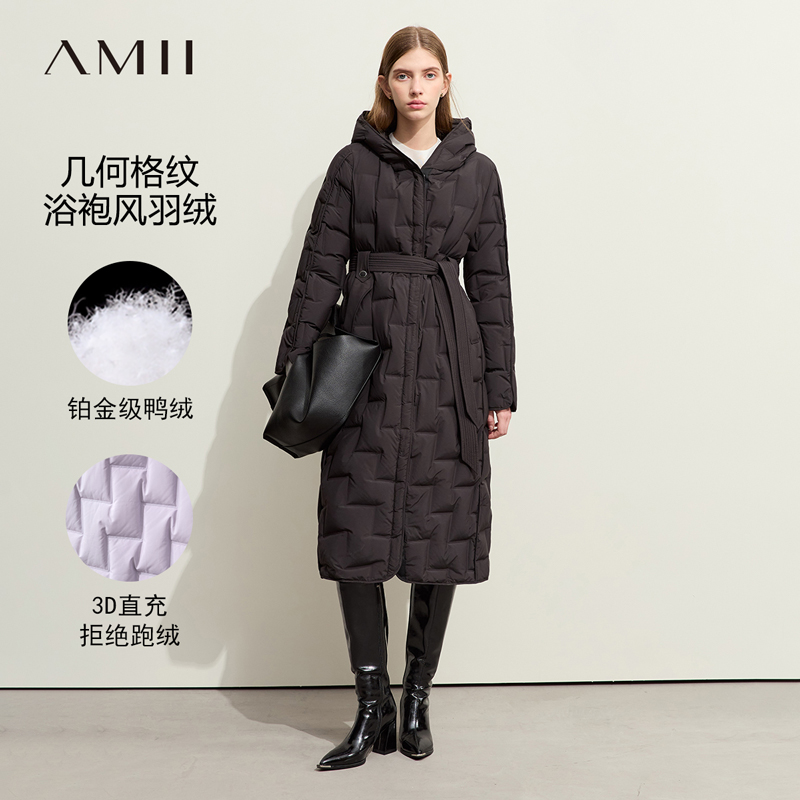 Amii白鸭绒长款派克羽绒服女款冬