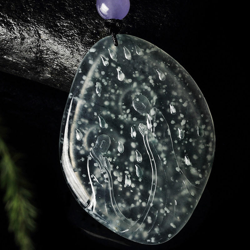 收藏级老坑冰种雪花棉意境翡翠禅悟挂件 19.69g