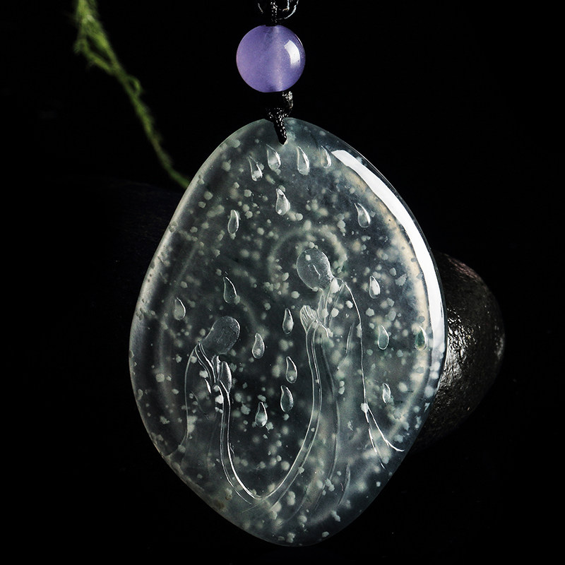 收藏级老坑冰种雪花棉意境翡翠禅悟挂件 19.69g