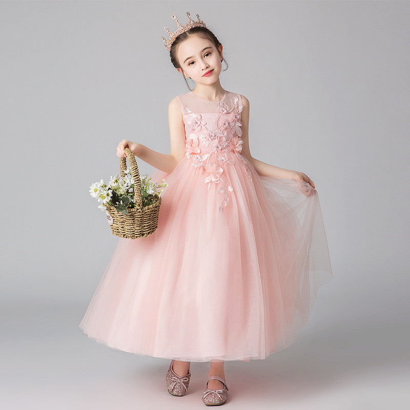 女童公主裙2021新款儿童表演小主持人礼服长裙蓬蓬纱裙洋气连衣裙