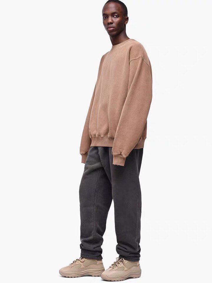 正确版yeezyseason6椰子高街侃爷同款宽松纯色加绒运动束脚卫裤