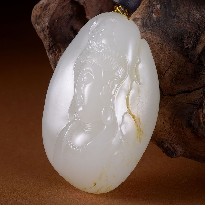 国家级玉雕大师范同生作品 和田玉籽料羊脂白玉 观音 挂件69g