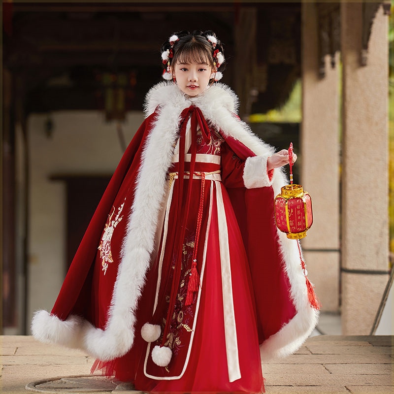 女童汉服秋冬古装拜年服加厚儿童唐装中国风襦裙女孩古风连衣裙冬