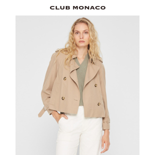 CLUB MONACO女装经典双排扣气质时尚纯色短款风衣外套春装